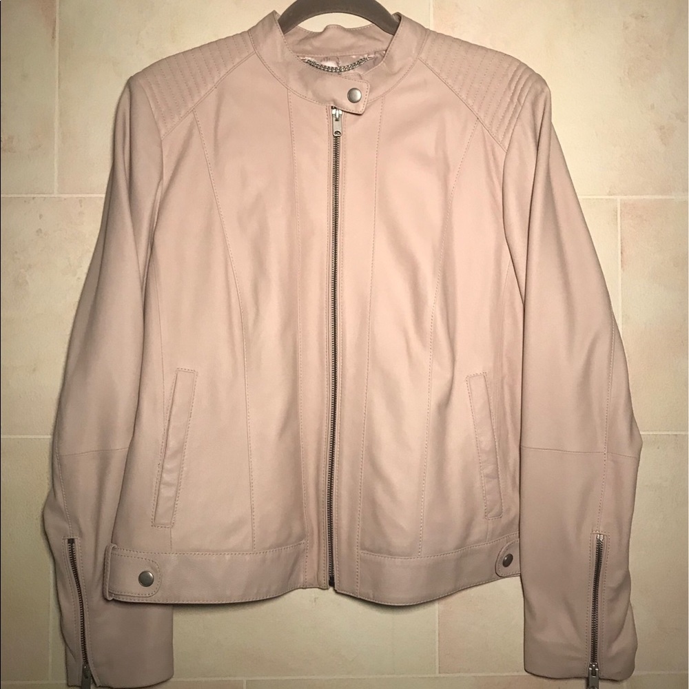 Cole Haan Leather Racer Jacket with Quilted Panels